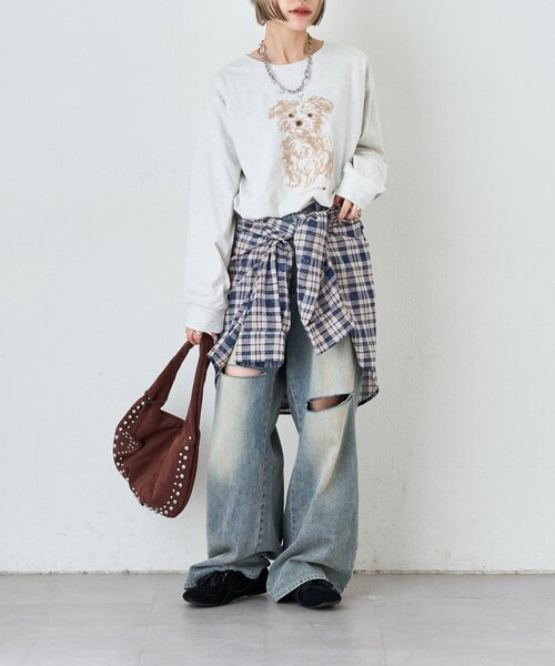 w closet（ダブルクローゼット）の「DOGロンT（Tシャツ/カットソー・レディース・イエロー/チャコールグレー/アイボリー・FREE）」の8枚目の写真