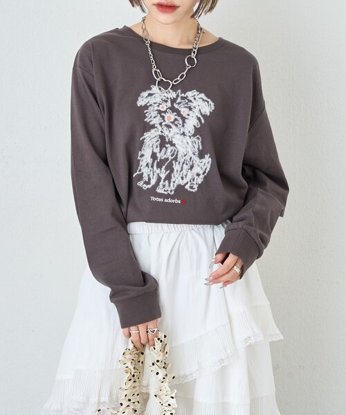 w closet（ダブルクローゼット）の「DOGロンT（Tシャツ/カットソー・レディース・イエロー/チャコールグレー/アイボリー・FREE）」の5枚目の写真