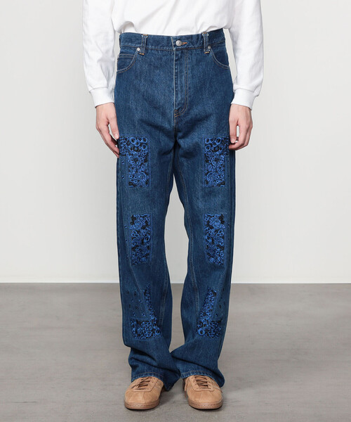 mastermind × SASQUATCHfabrix バンダナ切り替えデニム NOMARHYTHM TEXTILE | バンダナ刺繍 デニムパンツ MEN（デニムパンツ
