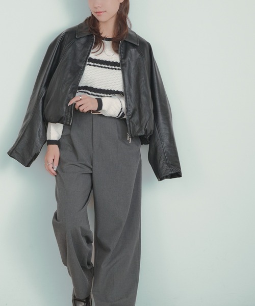 H.TOKYO(エイチトウキョウ)の「【上品さの中に抜け感をプラス】短丈ドロップショルダーブルゾン(ブルゾン・レディース・アッシュブラウン/ブラック・FREE)」の14枚目の写真