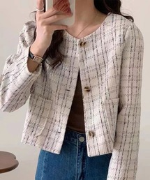 Girly Doll（ガーリードール）の「ツイードチェック柄ノーカラージャケット（その他アウター・レディース）」