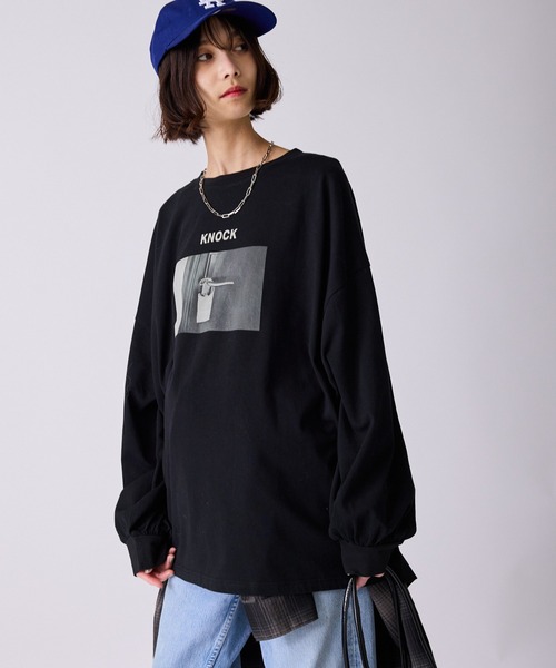 セール】Photo Print Wide Silhouette Long Sleeve T-Shirt / フォト