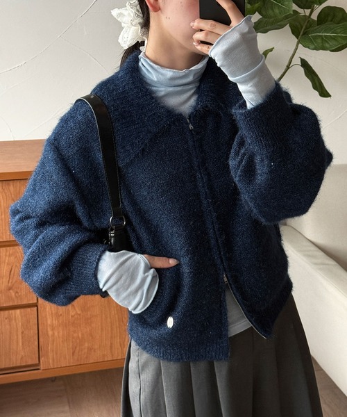 MUHET（ミュエータ）の「sequin zip-up knit cardigan / スパンコールジップニットカーディガン（カーディガン/ボレロ・レディース・チャコールグレー/ネイビー/ベージュ/ブラウン/カーキ・FREE）」の5枚目の写真