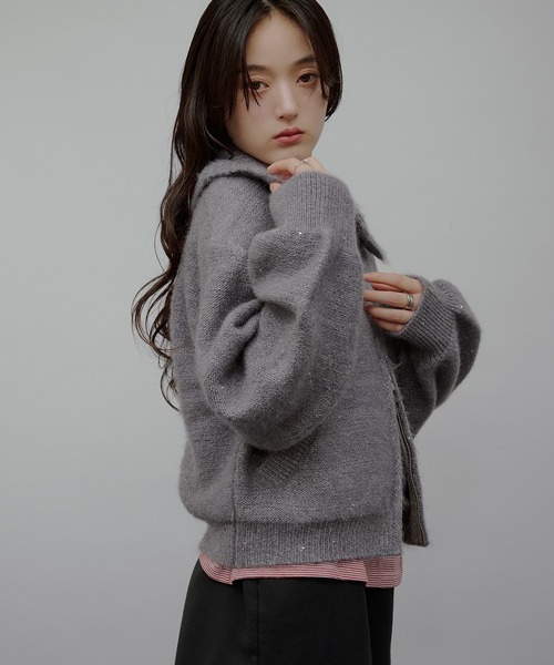 MUHET（ミュエータ）の「sequin zip-up knit cardigan / スパンコールジップニットカーディガン（カーディガン/ボレロ・レディース・チャコールグレー/ネイビー/ベージュ/ブラウン/カーキ・FREE）」の11枚目の写真