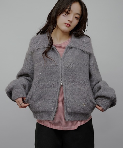MUHET（ミュエータ）の「sequin zip-up knit cardigan / スパンコールジップニットカーディガン（カーディガン/ボレロ・レディース・チャコールグレー/ネイビー/ベージュ/ブラウン/カーキ・FREE）」の13枚目の写真