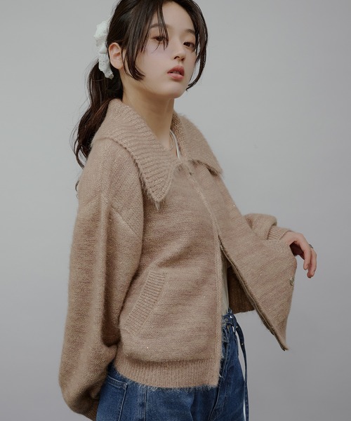 MUHET（ミュエータ）の「sequin zip-up knit cardigan / スパンコールジップニットカーディガン（カーディガン/ボレロ・レディース・チャコールグレー/ネイビー/ベージュ/ブラウン/カーキ・FREE）」の9枚目の写真