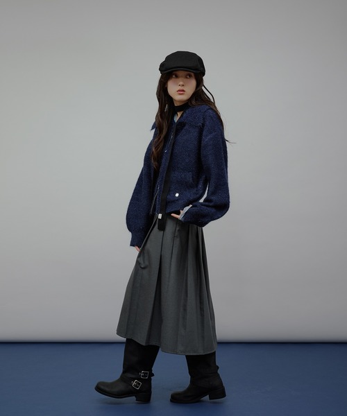 MUHET（ミュエータ）の「sequin zip-up knit cardigan / スパンコールジップニットカーディガン（カーディガン/ボレロ・レディース・チャコールグレー/ネイビー/ベージュ/ブラウン/カーキ・FREE）」の8枚目の写真