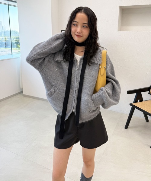 MUHET（ミュエータ）の「sequin zip-up knit cardigan / スパンコールジップニットカーディガン（カーディガン/ボレロ・レディース・チャコールグレー/ネイビー/ベージュ/ブラウン/カーキ・FREE）」の20枚目の写真