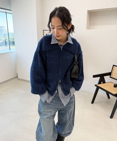 MUHET（ミュエータ）の「sequin zip-up knit cardigan / スパンコールジップニットカーディガン（カーディガン/ボレロ・レディース・チャコールグレー/ネイビー/ベージュ/ブラウン/カーキ・FREE）」の12枚目の写真