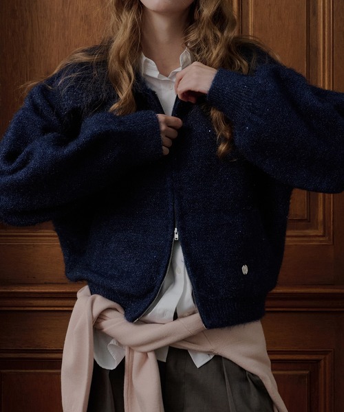 sequin zip-up knit cardigan / スパンコールジップニットカーディガン