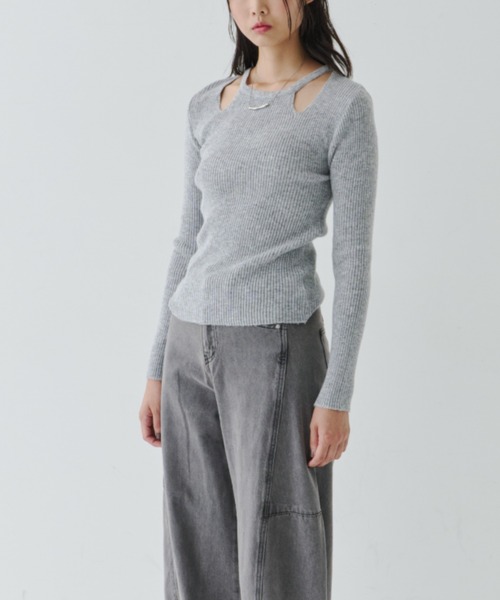 NUJOH(ヌゾ)の「Cut-Out Rib Knit Top / カットアウト リブニットトップス(Tシャツ/カットソー・レディース・ベージュ/ブラウン/グレー/ブラック・FREE)」の20枚目の写真