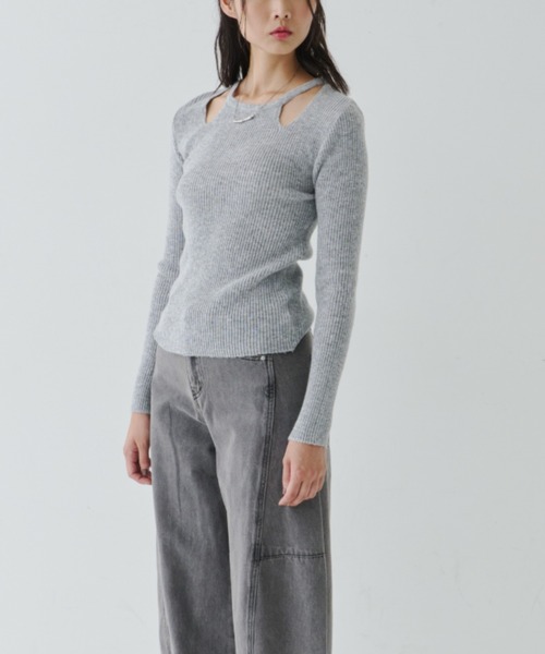 NUJOH(ヌゾ)の「Cut-Out Rib Knit Top / カットアウト リブニットトップス(Tシャツ/カットソー・レディース・ベージュ/ブラウン/グレー/ブラック・FREE)」の19枚目の写真