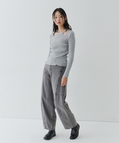NUJOH(ヌゾ)の「Cut-Out Rib Knit Top / カットアウト リブニットトップス(Tシャツ/カットソー・レディース・ベージュ/ブラウン/グレー/ブラック・FREE)」の17枚目の写真