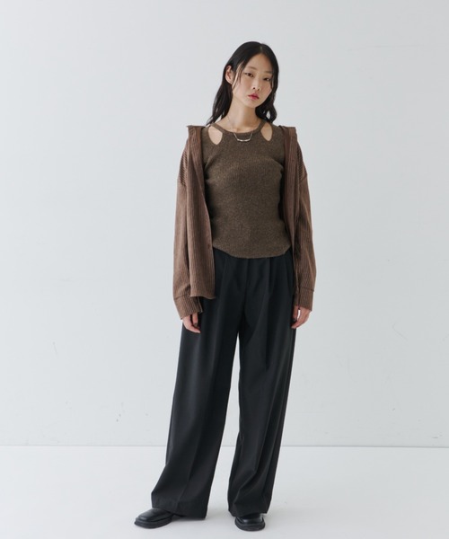 NUJOH(ヌゾ)の「Cut-Out Rib Knit Top / カットアウト リブニットトップス(Tシャツ/カットソー・レディース・ベージュ/ブラウン/グレー/ブラック・FREE)」の18枚目の写真
