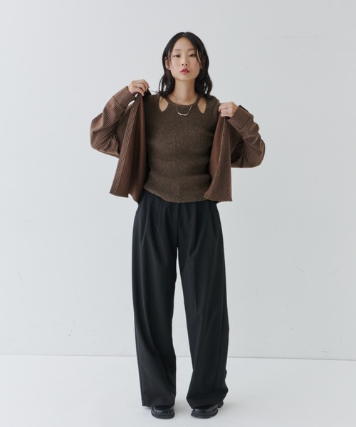 NUJOH(ヌゾ)の「Cut-Out Rib Knit Top / カットアウト リブニットトップス(Tシャツ/カットソー・レディース・ベージュ/ブラウン/グレー/ブラック・FREE)」の16枚目の写真