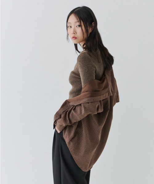 NUJOH(ヌゾ)の「Cut-Out Rib Knit Top / カットアウト リブニットトップス(Tシャツ/カットソー・レディース・ベージュ/ブラウン/グレー/ブラック・FREE)」の12枚目の写真