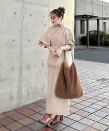 cape half sleeve knit skirt 4 set /ハイネックケープ付ニットスカート4点セット