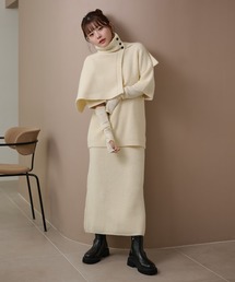 cape half sleeve knit skirt 4 set /ハイネックケープ付ニットスカート4点セット
