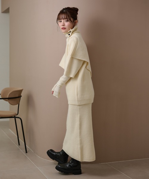 LAULEN（ローレン）の「cape half sleeve knit skirt 4 set /ハイネックケープ付ニットスカート4点セット（セットアップ・レディース・アイボリー/チャコールグレー/ベージュ・FREE）」の5枚目の写真