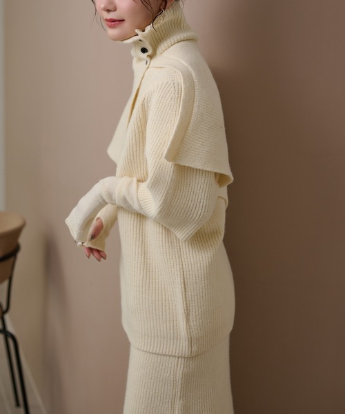 LAULEN（ローレン）の「cape half sleeve knit skirt 4 set /ハイネックケープ付ニットスカート4点セット（セットアップ・レディース・アイボリー/チャコールグレー/ベージュ・FREE）」の10枚目の写真