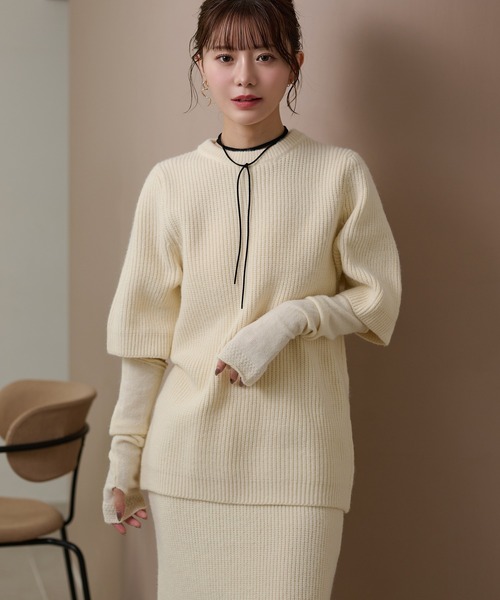 LAULEN（ローレン）の「cape half sleeve knit skirt 4 set /ハイネックケープ付ニットスカート4点セット（セットアップ・レディース・アイボリー/チャコールグレー/ベージュ・FREE）」の17枚目の写真