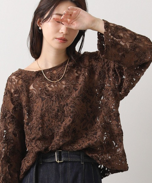 greed レース ブラウス フラワー 美品 ホワイト グリード フラワーモチーフカットワークレースブラウス | PUAL CE CIN
