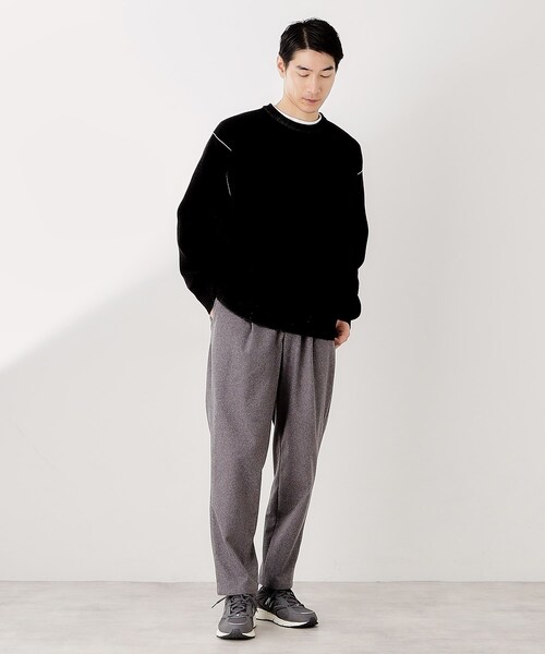 THE SHOP TK （ザ ショップ ティーケー ）の「【包み込まれるような柔らかさ】配色モールニット 洗濯機OK（ニット/セーター・メンズ・オフホワイト/レンガ/ダークブラウン/ブラック・04/03/02）」の9枚目の写真