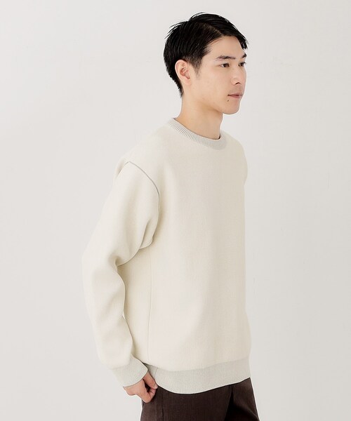 THE SHOP TK （ザ ショップ ティーケー ）の「【包み込まれるような柔らかさ】配色モールニット 洗濯機OK（ニット/セーター・メンズ・オフホワイト/レンガ/ダークブラウン/ブラック・04/03/02）」の2枚目の写真