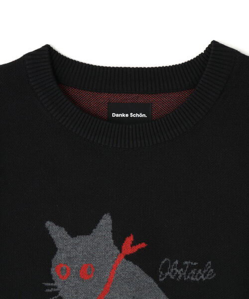 DANKE SCHON(ダンケシェーン)の「【WEB&DEPOT限定】DankeSchon/ダンケシェーン/W Jacquard CAT KNIT(ニット/セーター・メンズ・レッド/グレー/チャコールグレー・L/M/XL)」の4枚目の写真