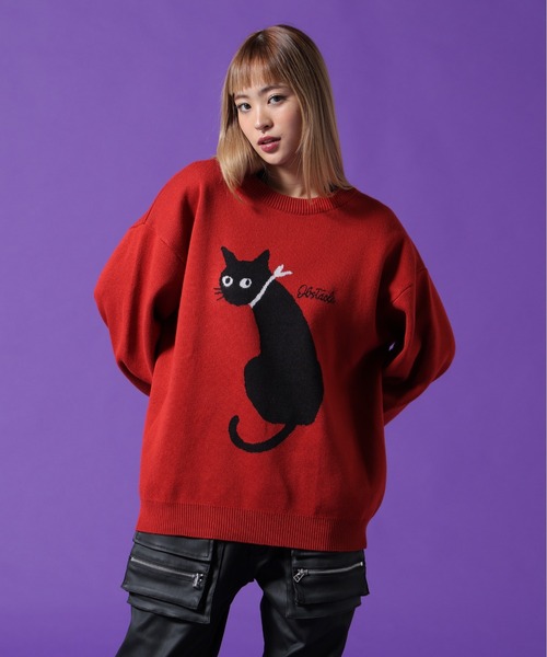 DANKE SCHON(ダンケシェーン)の「【WEB&DEPOT限定】DankeSchon/ダンケシェーン/W Jacquard CAT KNIT(ニット/セーター・メンズ・レッド/グレー/チャコールグレー・L/M/XL)」の3枚目の写真