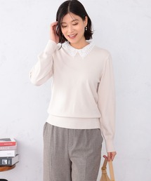 【キレメクニット】レース衿ニット
