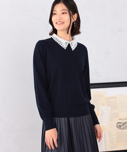 GALLORIA（ギャローリア）の「【キレメクニット】レース衿ニット（ニット/セーター・レディース・オートミール/ネイビー/グレー・LL/M/L/S）」の3枚目の写真