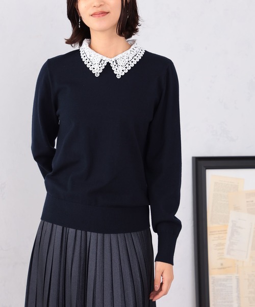 GALLORIA（ギャローリア）の「【キレメクニット】レース衿ニット（ニット/セーター・レディース・オートミール/ネイビー/グレー・LL/M/L/S）」の6枚目の写真
