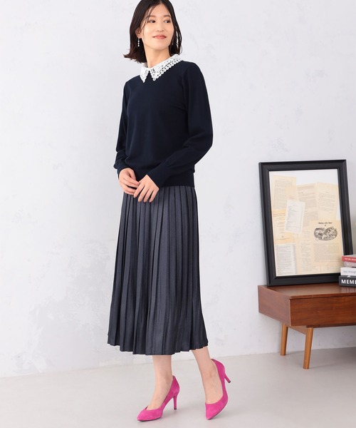 GALLORIA（ギャローリア）の「【キレメクニット】レース衿ニット（ニット/セーター・レディース・オートミール/ネイビー/グレー・LL/M/L/S）」の4枚目の写真