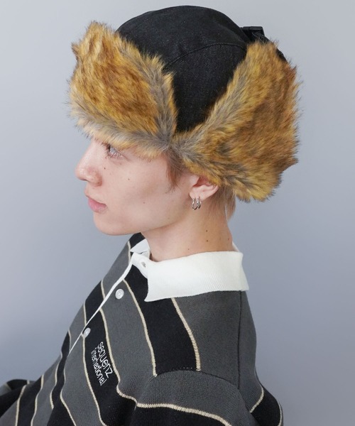 SPINNS(スピンズ)の「2WAYコットンフライトキャップ/防寒/耳当て付き/アビエーター/ユニセックス(キャップ・メンズ・ブラック/レッド/キャメル・ONESIZE)」の6枚目の写真