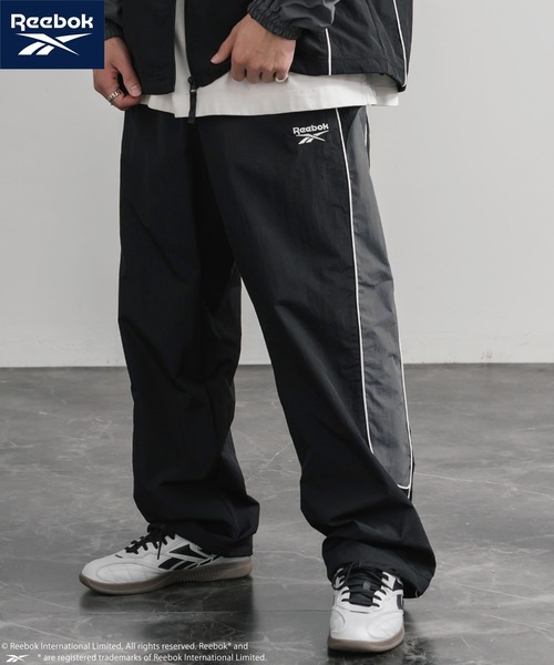 Reebok リーボック 裏メッシュロゴ刺繍パイピングイージーワイドパンツ