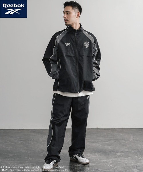 Reebok リーボック 裏メッシュロゴ刺繍パイピングイージーワイドパンツ