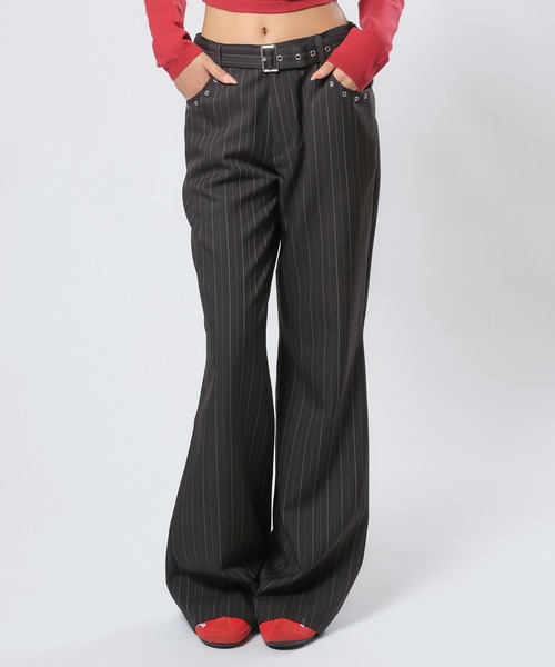 セール】ストライプアイレットL/Wフレアパンツ（スラックス）｜ACLENT