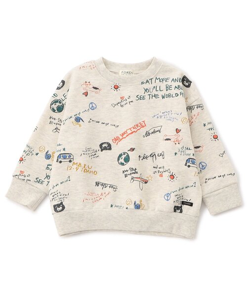F.O.KIDS（エフオーキッズ）の「【ジュニア対応】3色3柄総柄トレーナー（スウェット・キッズ・アイボリー/グレー/イエロー・80/90/100/110/120/130/140）」の2枚目の写真