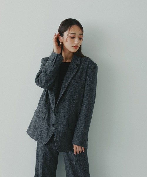 ヘリンボーンウールツイードジャケット（テーラードジャケット
