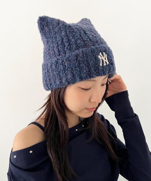 韓国限定　MLBkoreaニット帽　ネコ耳　水色 MLB（メジャーリーグベースボール）の「【日本未発売/WEB限定】MLB