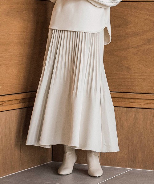 スウェードライク消しプリーツスカート≪手洗い可能≫（スカート