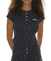 CRANK（クランク）の「Flower Henley Neck Top_Navy（Tシャツ/カットソー）」