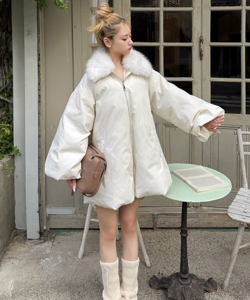 セール】ファー付ポンチョ風パフィーコート（ダウンジャケット/コート