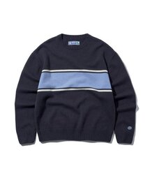 DISCUS ATHLETIC | ウールブレンドロゴ配色ニットセーターミッドナイトパープル(ニット/セーター)