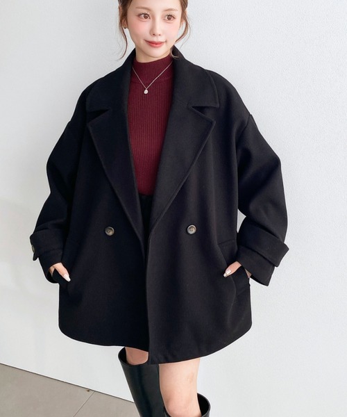 moment+（モーメントプラス）の「ニットメルトンダブルボタンジャケットミドルコート（チェスターコート・レディース・ブラウン/ベージュ/アイボリー/ブラック/チャコールグレー・M/L）」の17枚目の写真