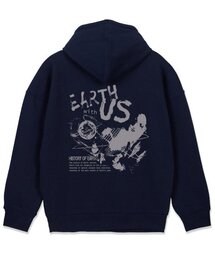 アースウィズアース オーバーサイズワイドショルダーフードパーカー_ネイビー