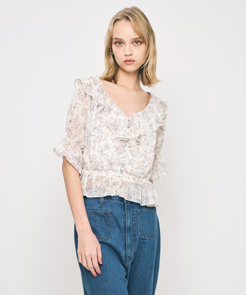 ME COUTURE(ミークチュール)の「フルールラメシフォンブラウス(シャツ/ブラウス・レディース・イエロー/ピンク・FREE)」の5枚目の写真