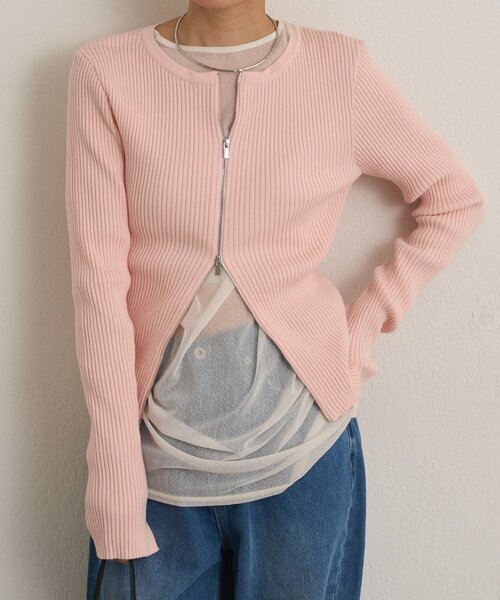 Omekashi(オメカシ)の「ダブルジップリブカーディガン(カーディガン/ボレロ・レディース・オフホワイト/グリーン/ブラック/ライトグレー/ピンク・FREE)」の5枚目の写真