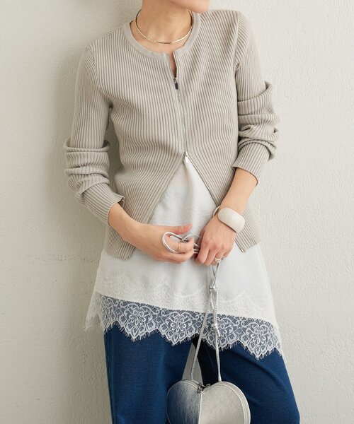 Omekashi(オメカシ)の「ダブルジップリブカーディガン(カーディガン/ボレロ・レディース・オフホワイト/グリーン/ブラック/ライトグレー/ピンク・FREE)」の4枚目の写真